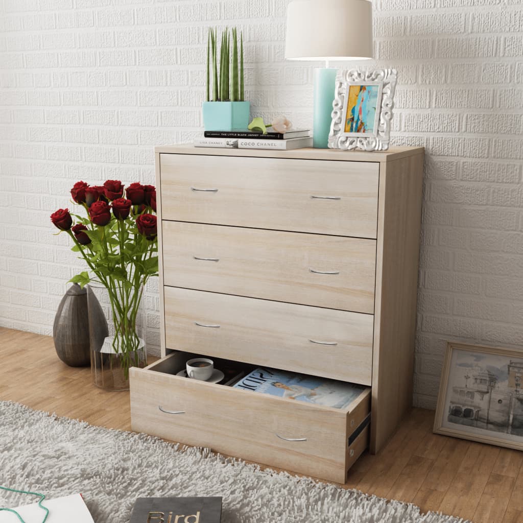 Credenza con 4 Cassetti 60x30,5x71 cm Colore Rovere