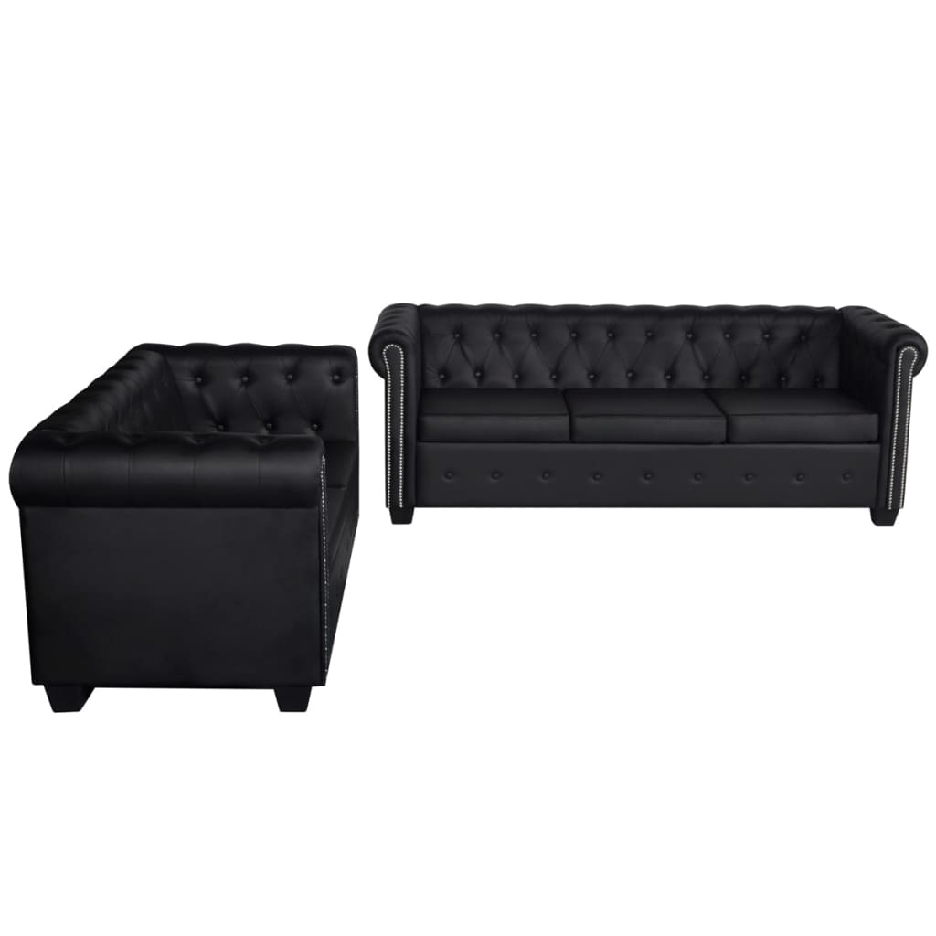 Divani Chesterfield a 2 Posti e a 3 Posti in Similpelle Nero 272249