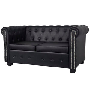 Divani Chesterfield a 2 Posti e a 3 Posti in Similpelle Nero 272249