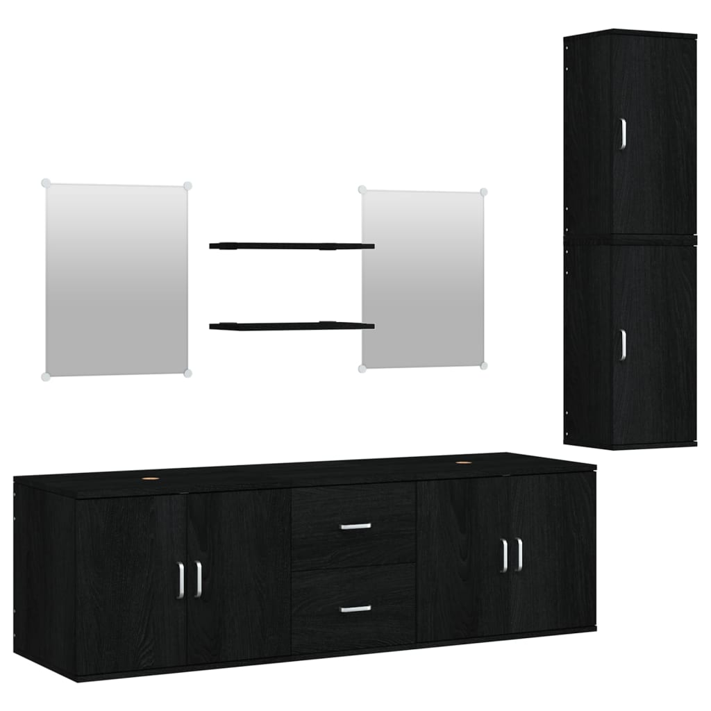 Set Mobili da Bagno 7 pz Nero in Legno Multistrato 242561