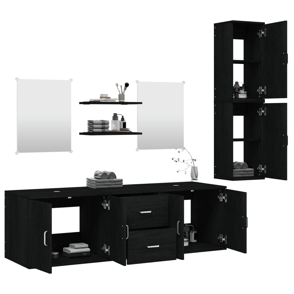 Set Mobili da Bagno 7 pz Nero in Legno Multistrato 242561