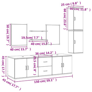 Set Mobili da Bagno 7 pz Nero in Legno Multistrato 242561