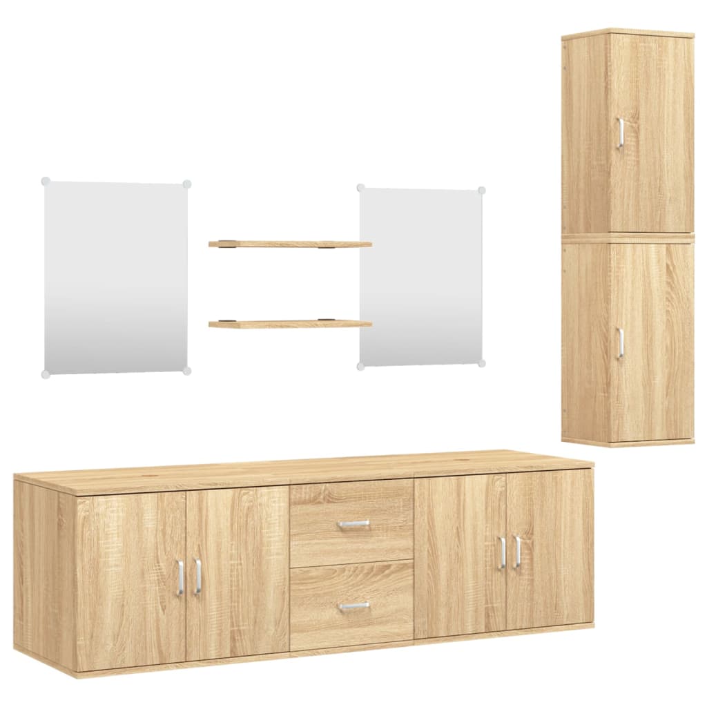 Set Mobili da Bagno 7 pz Rovere in Legno Multistrato 242562