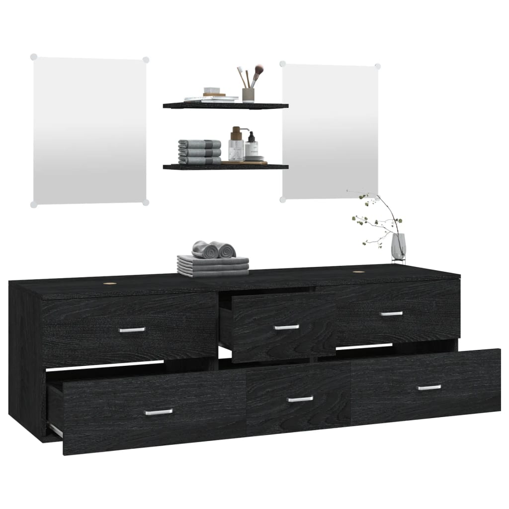 Set Mobili da Bagno 5 pz Nero in Legno Multistrato 242563