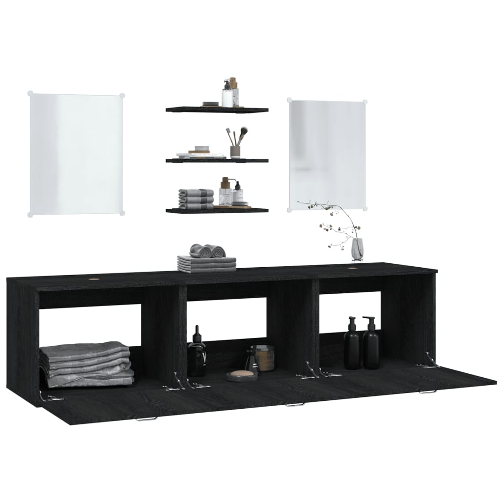 Set Mobili da Bagno 6 pz Nero in Legno Multistrato 242565