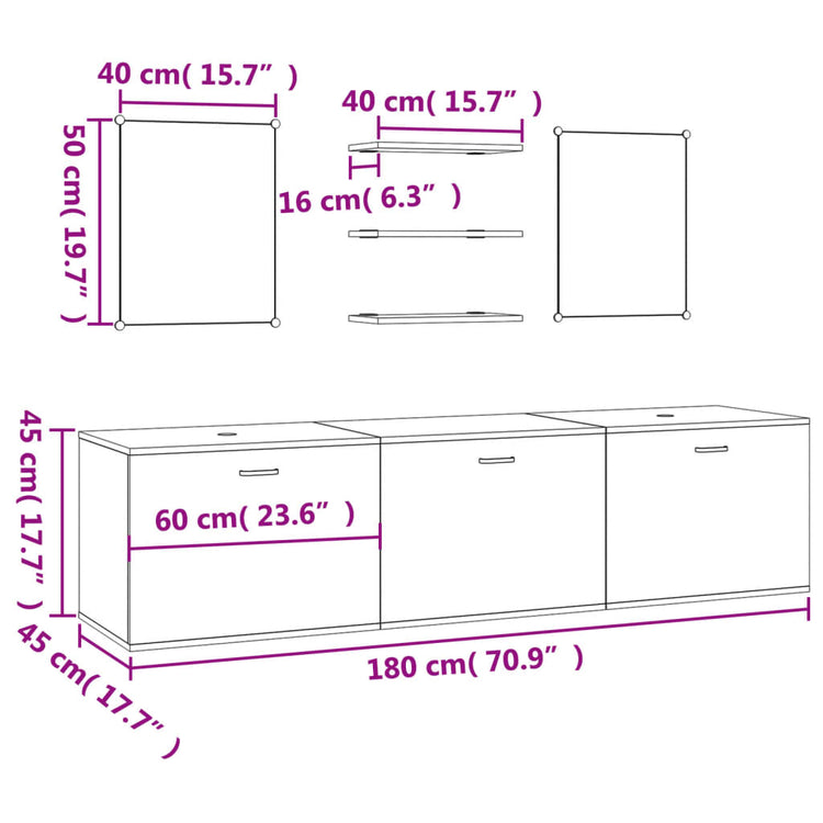 Set Mobili da Bagno 6 pz Nero in Legno Multistrato 242565