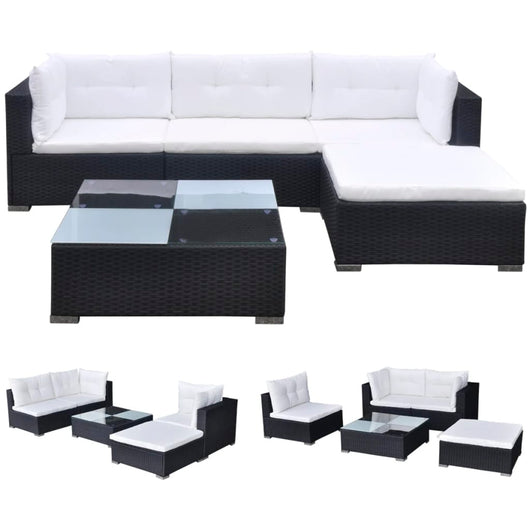 Set Divani da Giardino 5 pz con Cuscini in Polyrattan Nero cod mxl 36279