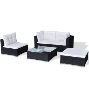 Set Divani da Giardino 5 pz con Cuscini in Polyrattan Nero