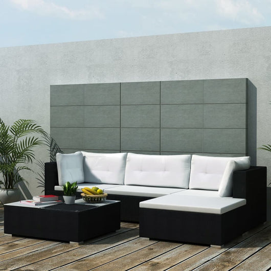 Set Divani da Giardino 5 pz con Cuscini in Polyrattan Nero cod mxl 36279