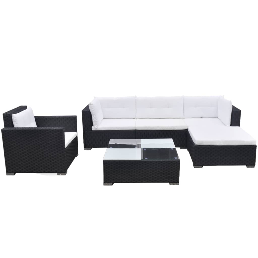 Set Divani da Giardino 6 pz con Cuscini in Polyrattan Nero cod mxl 33127