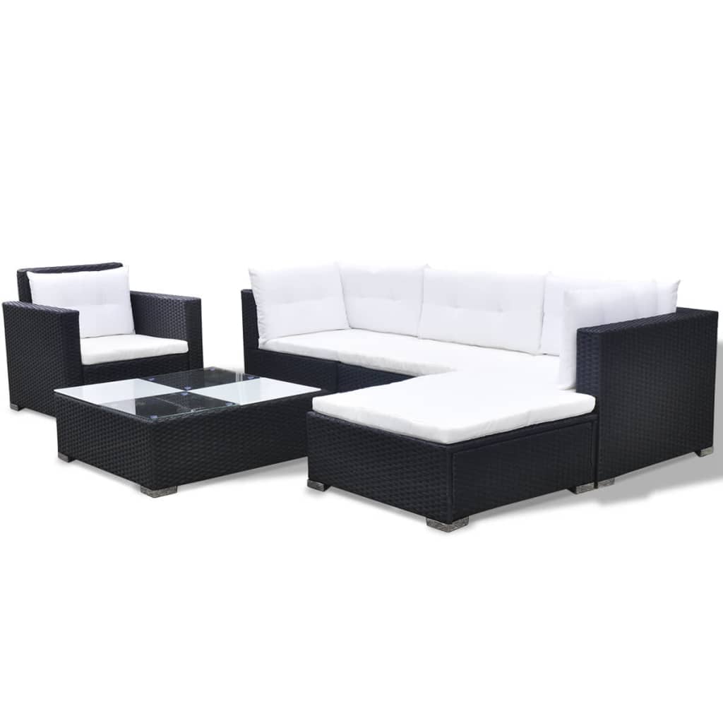 Set Divani da Giardino 6 pz con Cuscini in Polyrattan Nero cod mxl 33127