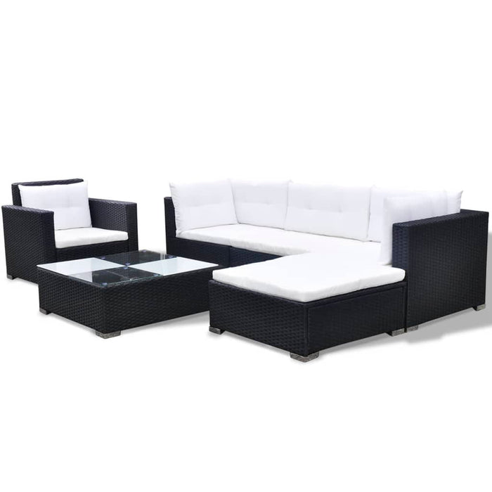 Set Divani da Giardino 6 pz con Cuscini in Polyrattan Nero cod mxl 33127