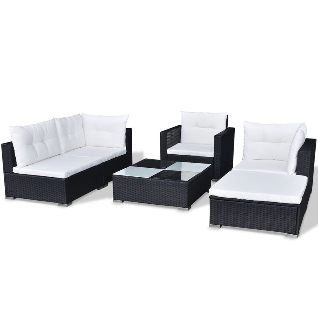 Set Divani da Giardino 6 pz con Cuscini in Polyrattan Nero cod mxl 33127