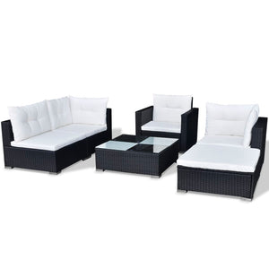 Set Divani da Giardino 6 pz con Cuscini in Polyrattan Nero cod mxl 33127