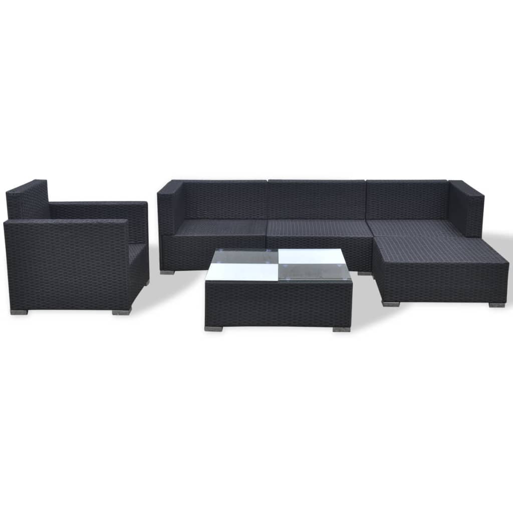 Set Divani da Giardino 6 pz con Cuscini in Polyrattan Nero cod mxl 33127