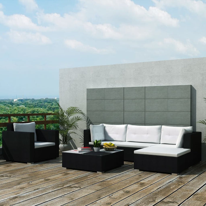 Set Divani da Giardino 6 pz con Cuscini in Polyrattan Nero cod mxl 33127