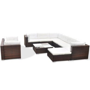 Set Divani da Giardino 10 pz con Cuscini in Polyrattan Marrone cod mxl 42262