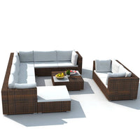 Set Divani da Giardino 10 pz con Cuscini in Polyrattan Marrone cod mxl 42262