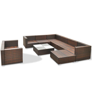 Set Divani da Giardino 10 pz con Cuscini in Polyrattan Marrone cod mxl 42262