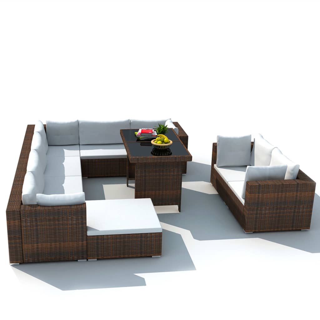 Set Divani da Giardino 10 pz con Cuscini in Polyrattan Marrone 41877