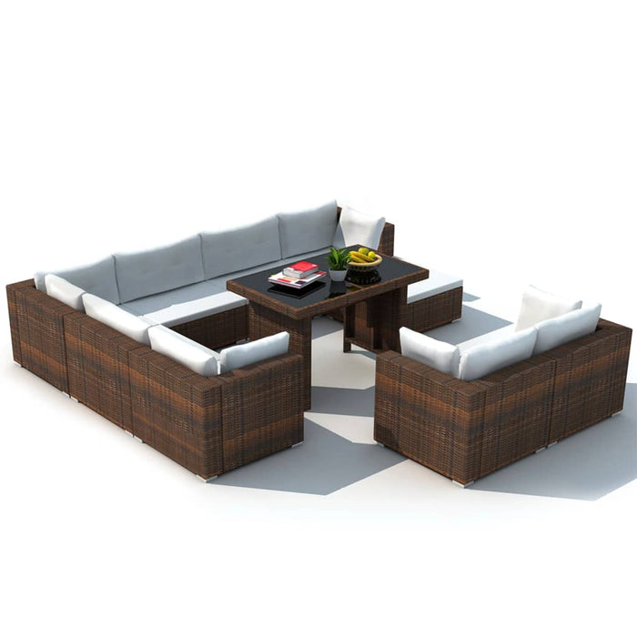 Set Divani da Giardino 10 pz con Cuscini in Polyrattan Marrone 41877