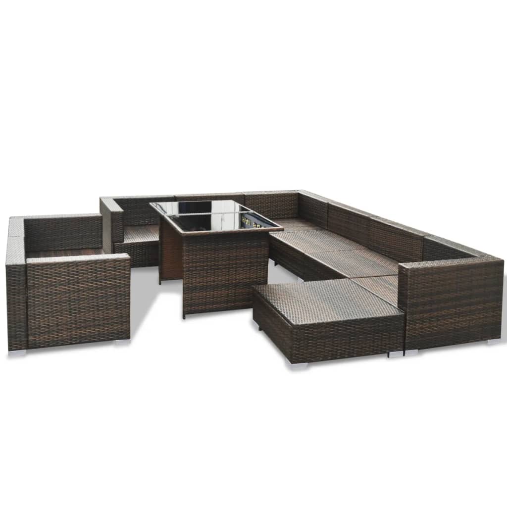 Set Divani da Giardino 10 pz con Cuscini in Polyrattan Marrone 41877