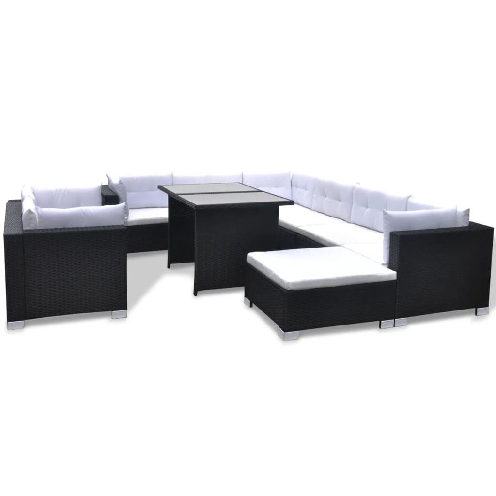 Set Divani da Giardino 10 pz con Cuscini in Polyrattan Nero