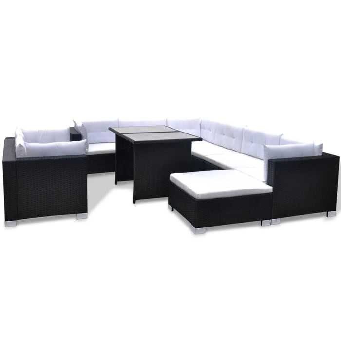 Set Divani da Giardino 10 pz con Cuscini in Polyrattan Nero