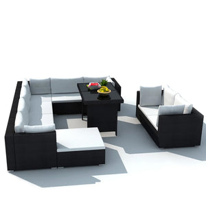 Set Divani da Giardino 10 pz con Cuscini in Polyrattan Nero