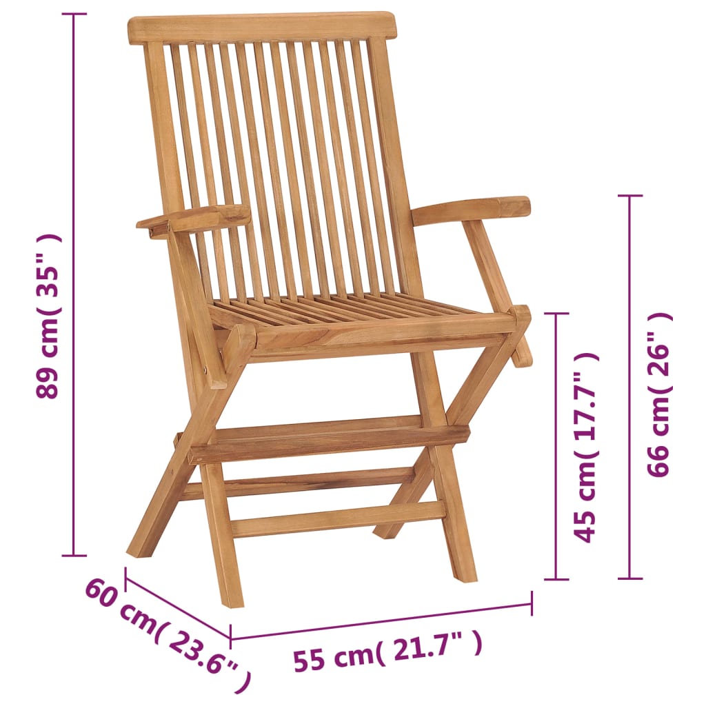 Sedie da Giardino Pieghevoli 2 pz in Legno Massello di Teak cod mxl 45353