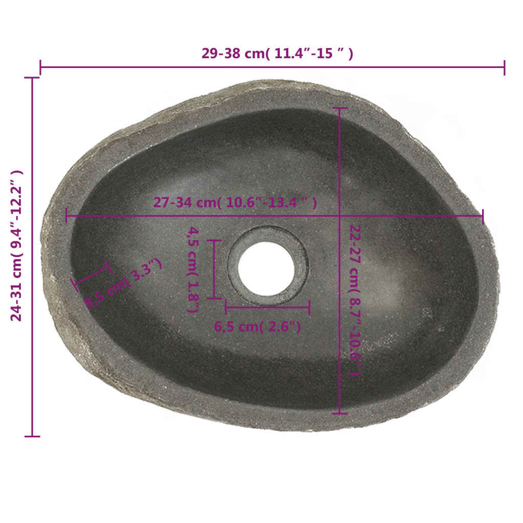 Lavandino in Pietra di Fiume Ovale 29-38 cm 242666