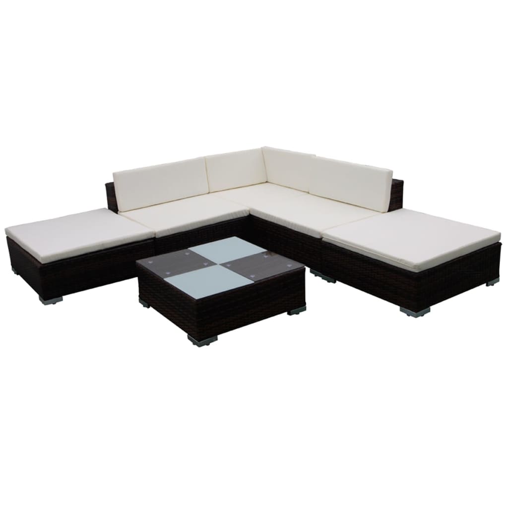 Set Divani da Giardino 6 pz con Cuscini in Polyrattan Marrone cod mxl 59314