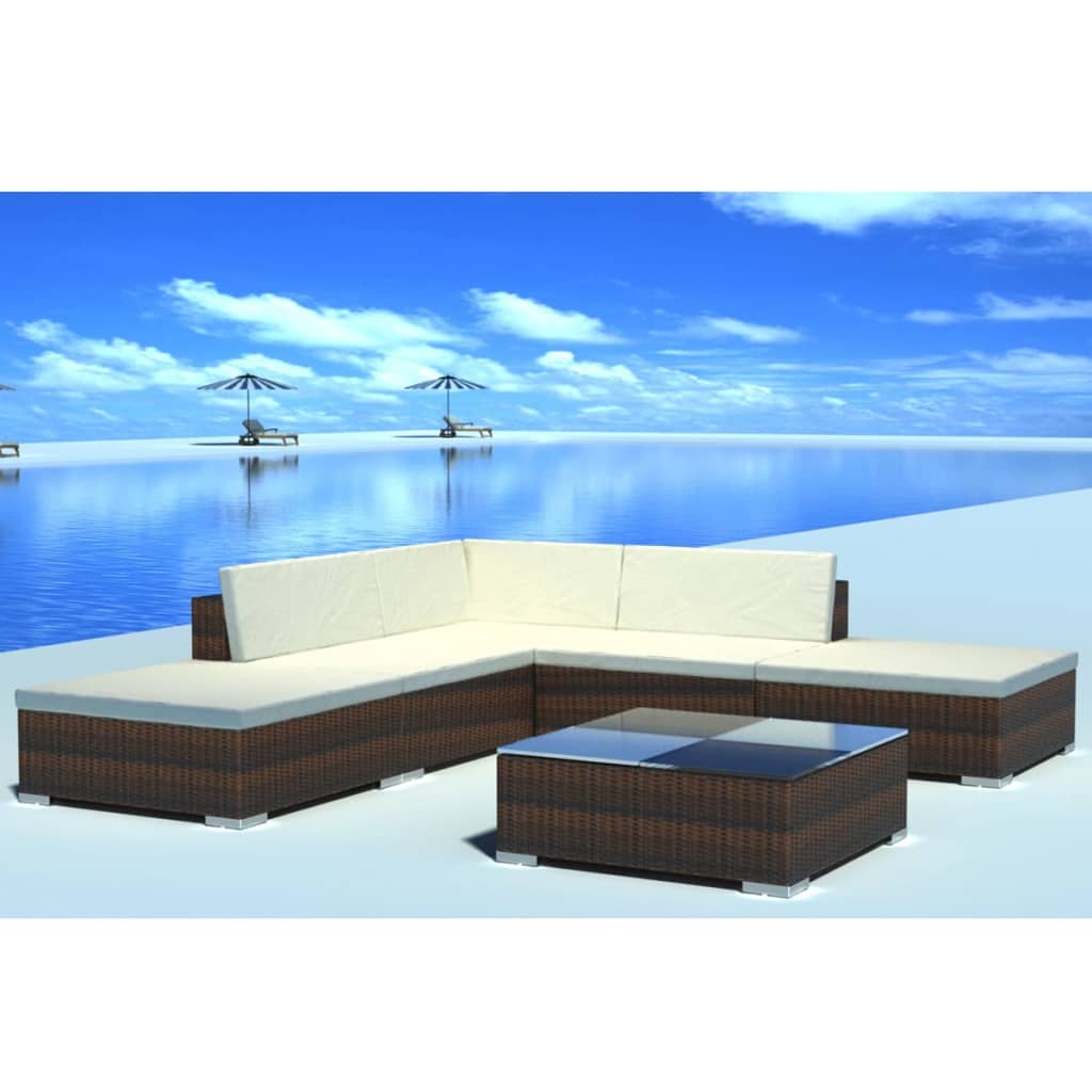 Set Divani da Giardino 6 pz con Cuscini in Polyrattan Marrone cod mxl 59314