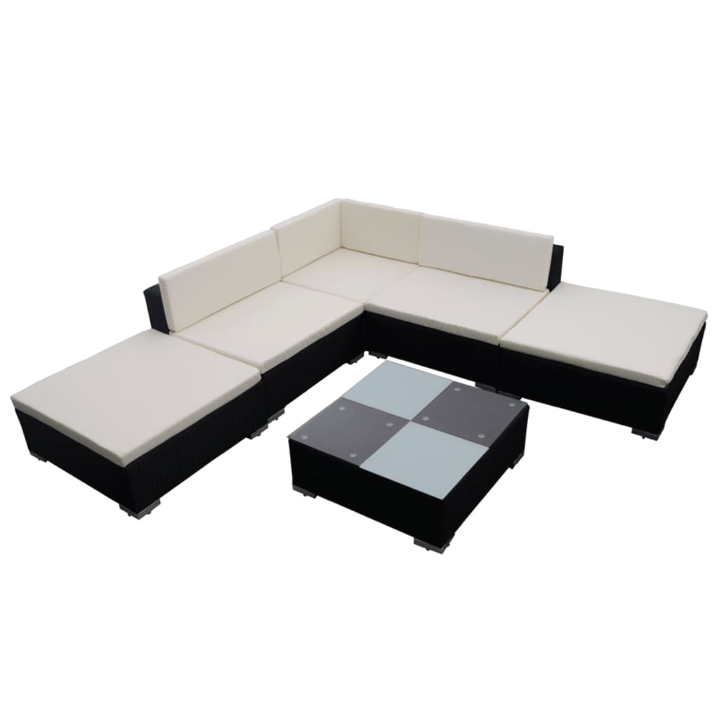 Set Divani da Giardino 6 pz con Cuscini in Polyrattan Nero cod mxl 59203