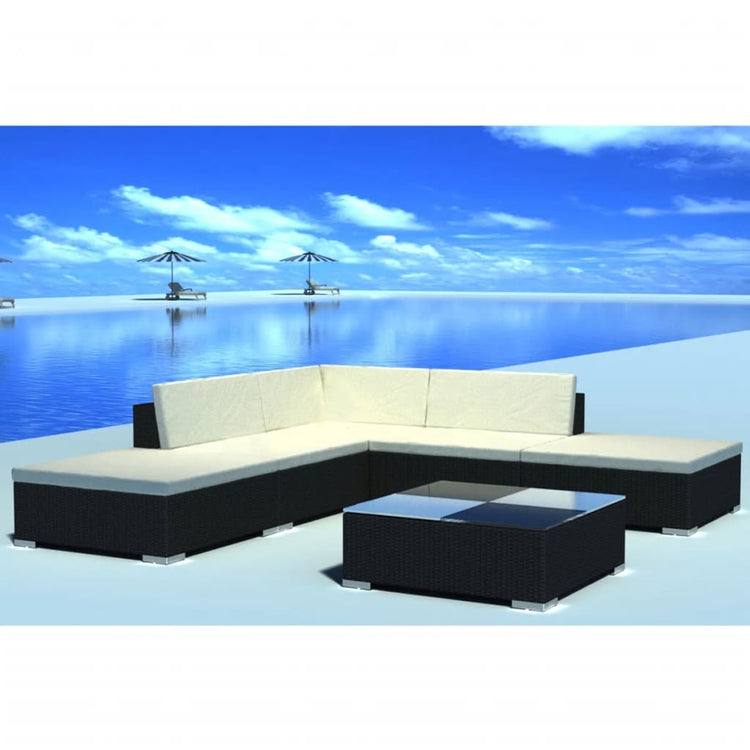 Set Divani da Giardino 6 pz con Cuscini in Polyrattan Nero cod mxl 59203