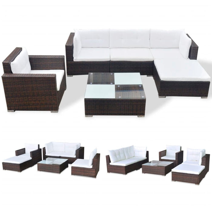 Set Divani da Giardino 6 pz con Cuscini in Polyrattan Marrone 42101