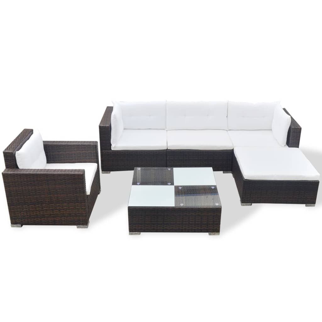 Set Divani da Giardino 6 pz con Cuscini in Polyrattan Marrone 42101