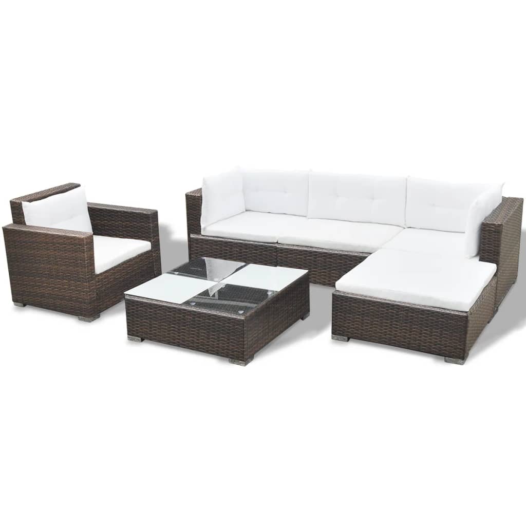 Set Divani da Giardino 6 pz con Cuscini in Polyrattan Marrone 42101