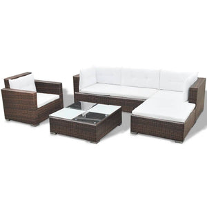 Set Divani da Giardino 6 pz con Cuscini in Polyrattan Marrone 42101