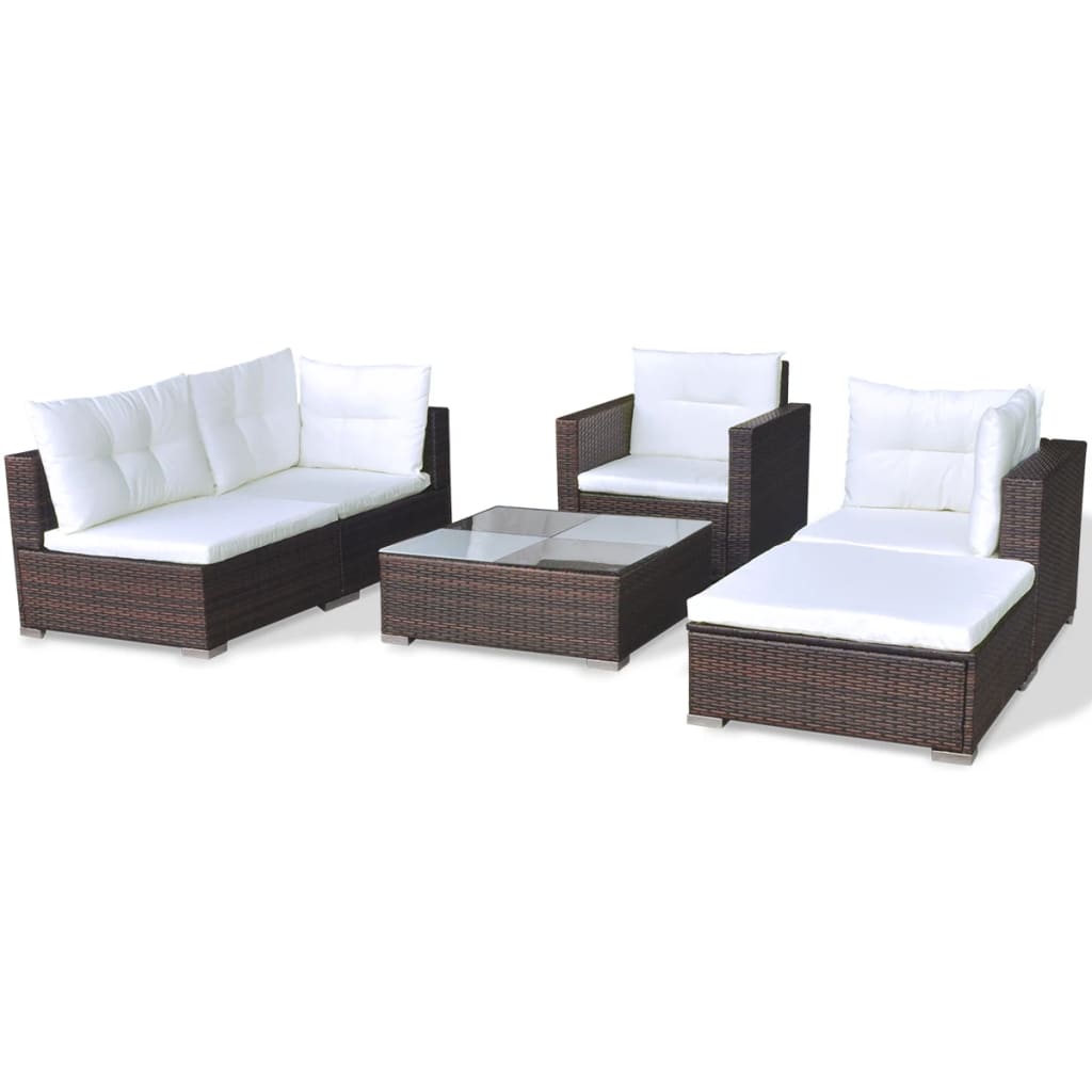 Set Divani da Giardino 6 pz con Cuscini in Polyrattan Marrone 42101