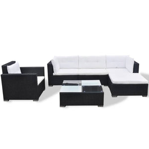 Set Divani da Giardino 6 pz con Cuscini in Polyrattan Nero 42102