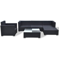 Set Divani da Giardino 6 pz con Cuscini in Polyrattan Nero 42102