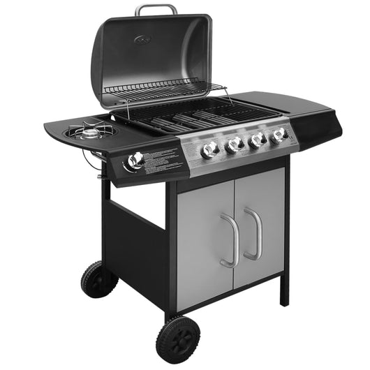 Barbecue e Griglia a Gas 4+1 Fornelli Nero e Argento 41901