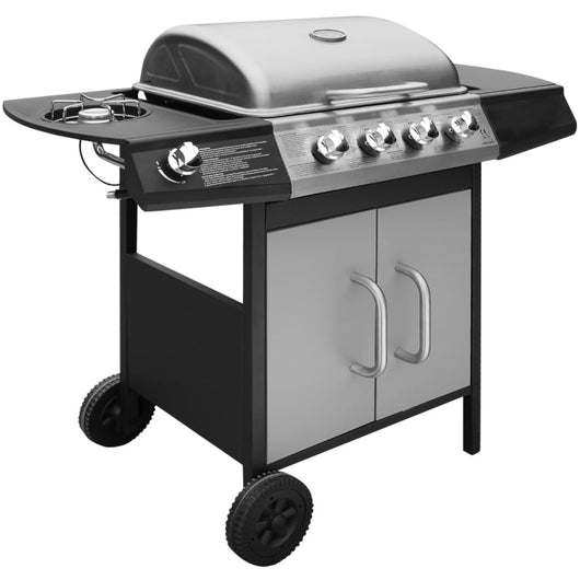 Barbecue e Griglia a Gas 4+1 Fornelli Nero e Argento 41901