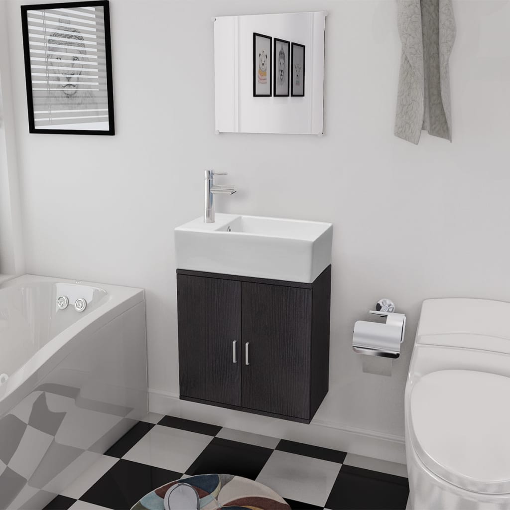 Set Mobili da Bagno e Lavandino 3 pz Nero 