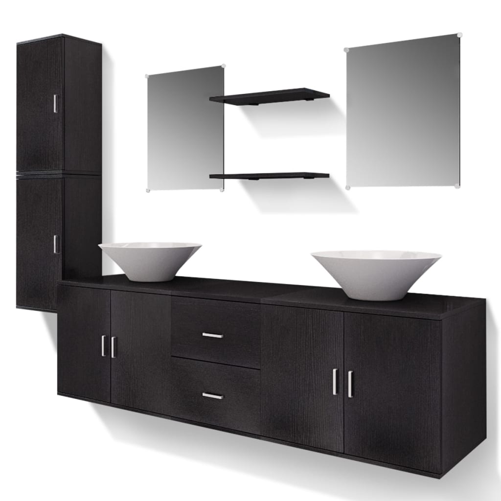 Mobili da Bagno con Lavabo Set 9 pz Nero cod mxl 12722