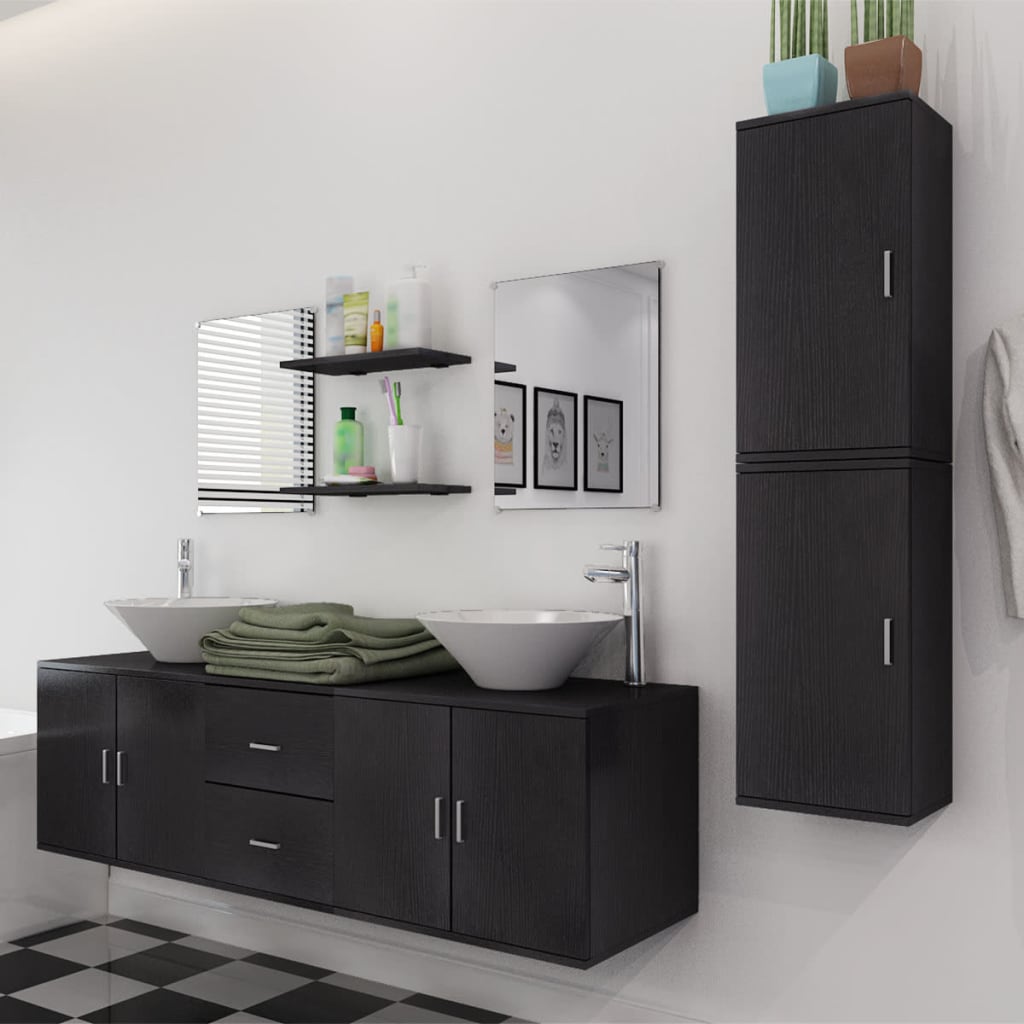 Mobili da Bagno con Lavabo Set 9 pz Nero