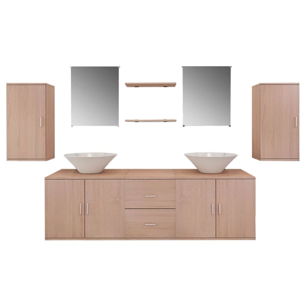 Set Mobili da Bagno 9 pz con Lavandino Beige