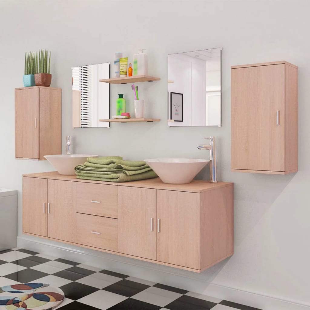 Set Mobili da Bagno 9 pz con Lavandino Beige