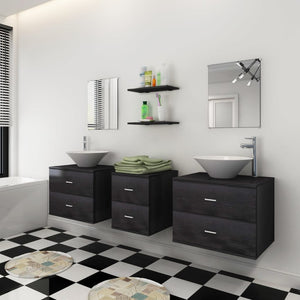 Mobili da Bagno con Lavabo Set 7 pz Nero